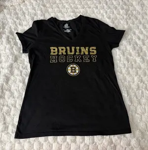 Fanatics Boston Bruins Hockey Women's V-Neck T-Shirt Black Size L thumbnail 1