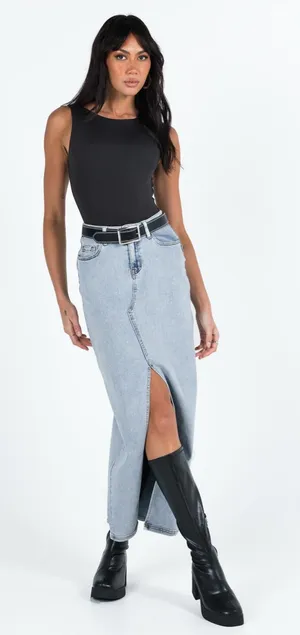 Princess Polly Denim Maxi Skirt Light Wash thumbnail 1