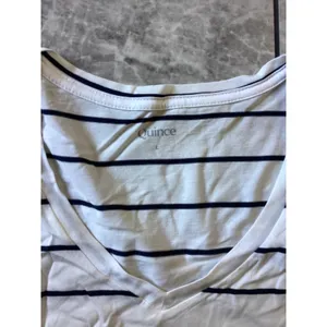 Quince NWOT Cotton Modal V-Neck Tee Ivory Black Stripe Short Sleeve Top L thumbnail 2