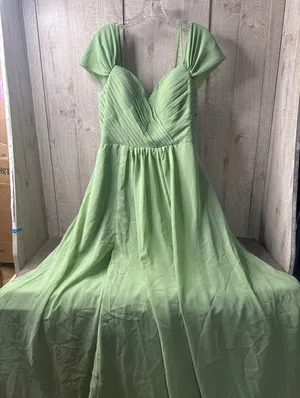 Formal Dress Womens 12 Sage Green Chiffon Lace Up Corset Back Layered Maxi Gown thumbnail 1