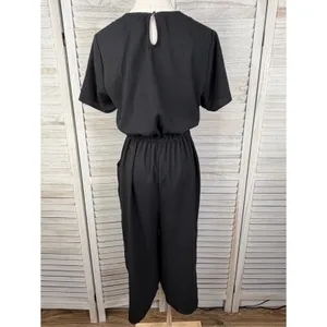 A NEW DAY- Black Short Sleeve Wrap Front Jumpsuit Cropped Length-Small thumbnail 3