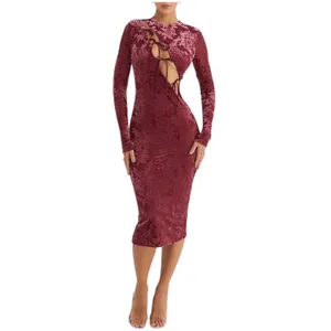 New! Mistress Rocks Mahogany Devoré Velvet Midi Dress Size XS thumbnail 3