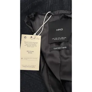 MANGO Double Breasted Pinstripe Long Wool Blend Coat Navy Dark Grey Women’s XXL thumbnail 9