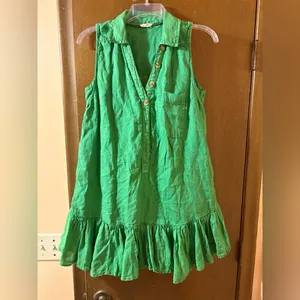 Anthropologie Pilcro Green Sleeveless Ruffle Hem Linen Mini Dress thumbnail 3
