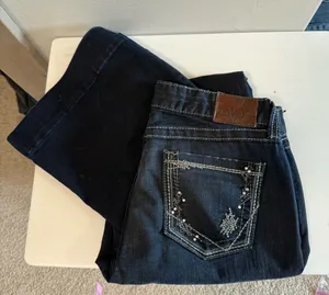 BKE Brie Flared Bootcut Trouser Style Jean Dark Wash Sequin Detail High Waist 28 thumbnail 1