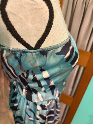 Strapless Aqua & Navy Print Maxi Dress with POCKETS! thumbnail 5