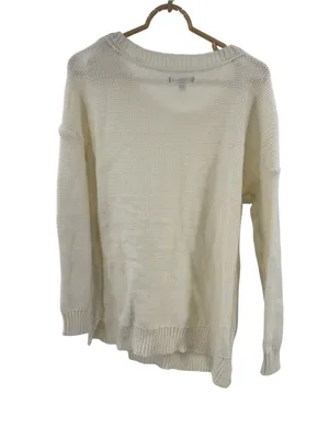 American Eagle Outfitters Cream Crewneck cable Knit Sweater wool blend L winter thumbnail 2