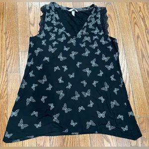 Soma Black Butterfly Pattern Tank Top thumbnail 1
