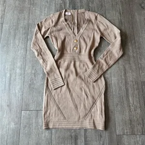 🍒AMTIOUS Elegant Tan Knit Dress thumbnail 3