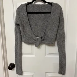 SKIMS Cozy knit Gray‎ cropped wrap top XXS / XS thumbnail 2