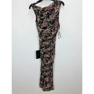Lulus Mizela Black Floral Mesh One-Shoulder Midi Dress Party Stretchy Small NWT thumbnail 12