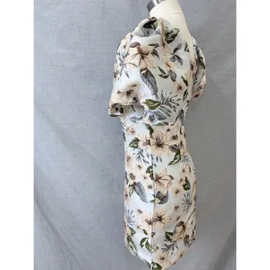 NWT Avantlook Blue Floral Jacquard Puff Sleeve Mini Dress S MSRP $220 thumbnail 5