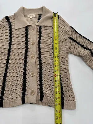 Elan Beige Knit Cardigan with Black Accents thumbnail 4
