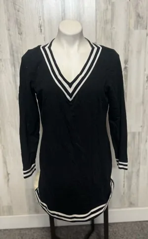 Soho New York & Company street Black Long Sleeve V Neck Stripe Trim Dress Preppy thumbnail 1