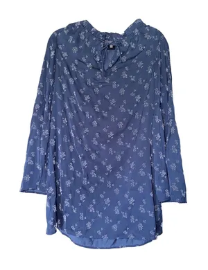 Michael Stars Blue Floral Tunic Bell Sleeve Ruffle Neck Shift Dress XS‎ thumbnail 1