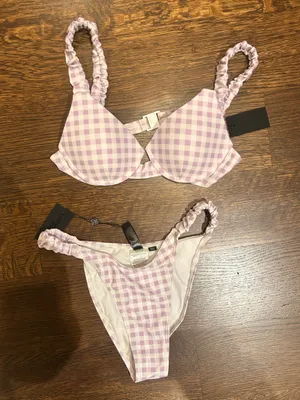 Lavender Gingham Bikini Set Purple thumbnail 1