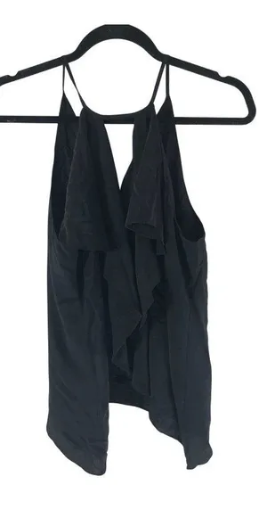 BCBGMAXAZRIA Black Silk Ruffle Halter Top Tie Back Womens Size S thumbnail 1