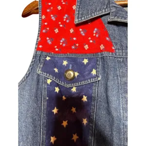 Vintage Stonebridge Petites‎ Women Small Patriotic Blue Denim Vest Americana thumbnail 2