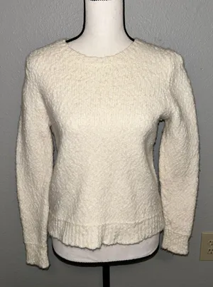 Vintage Outdoor Winter Thick Knit Textured Off White Chunky Long Sleeve Sweater thumbnail 2