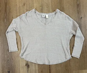 Cream V Neck Waffle Knit Long Sleeve Top thumbnail 1