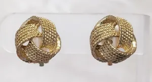 Vintage Clip On Earrings Gold Tone Patterned Knot Design - Fair Condition thumbnail 1