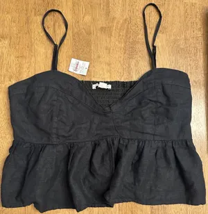 American Eagle Babydoll Peplum Cami Top Boho Festival Summer Black Linen XL NEW thumbnail 1