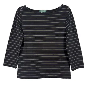 Lauren Ralph Lauren Top Large Black Stripe Boat Neck Cotton Coastal Preppy thumbnail 1