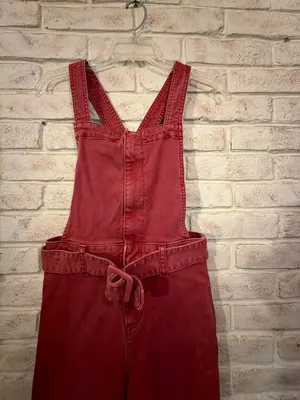 Free People We The Free Red Overalls With Belt Size 2 thumbnail 3