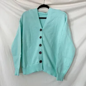 Comfy Chunky Hoodie Button Up Cardigan Jacket Size M Teal Green thumbnail 2