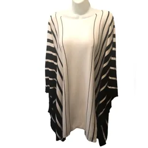 Lauren Ralph Lauren Knit Sweater Poncho Cape One Size White & Black Batwing thumbnail 3