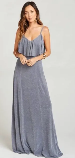 Show Me Your Mumu Renee Ruffle Maxi Dress Dancing Queen Shine Smoke Small NWT thumbnail 1