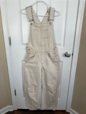 Free People We The Free Good Luck Barrel Overalls in Milk XS thumbnail 2