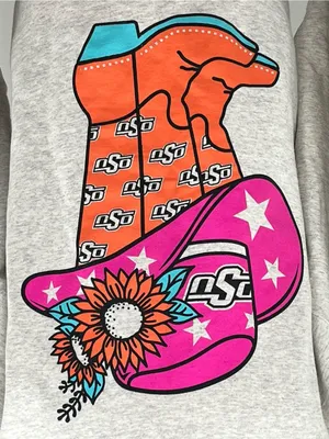 Jerzees Oklahoma State OSU Cowboy Boot Sunflower Western Women’s Sweatshirt Medium thumbnail 5