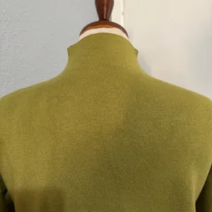 Cottagecore Mock Neck Puff Sleeve Sweater‎ Crystal Button Cuffs Olive Green Sz M thumbnail 7