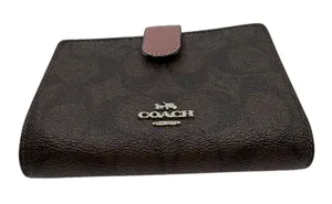 Coach Signature Coated Canvas Brown Small Snap Wallet thumbnail 1