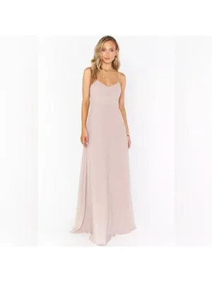 NWT Show Me Your Mumu Faith Chiffon Long Maxi Dress M Soft Beige thumbnail 2