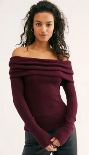 We The Free Off-Shoulder Burgundy Sweater thumbnail 1