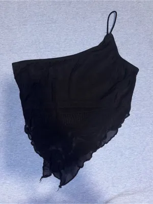 SHEIN Asymmetrical One-Shoulder Black Mesh Top thumbnail 1