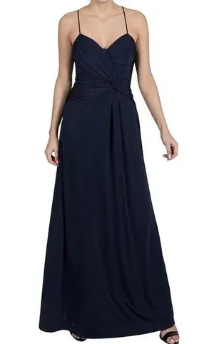 Julia Jordan Navy Blue Sleeveless Front Twist Drape A-Line Maxi Evening Gown thumbnail 1