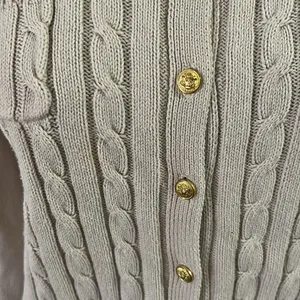 Adrienne Vittadini Cream and Gold Ribbed Cardigan Sweater thumbnail 3