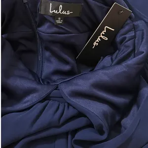 Lulus Heavenly Hues Navy Blue Chiffon Pleated Maxi Dress size Small NWT thumbnail 7