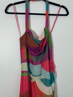 Anthropologie Women’s Abstract Multicolor Mesh Cowl Neck Midi Bodycon Dress S thumbnail 5
