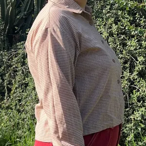 Classic Checkered Button Down Shirt for Women Brown thumbnail 2