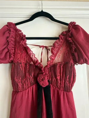 For Love & Lemons Claudine Babydoll Mini Dress Large Burgundy Romantic Flower S thumbnail 6