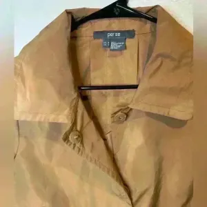 Per Se Brown Gold Cropped Y2K Trench Jacket Sheen‎ Snap Button Size 6 thumbnail 6