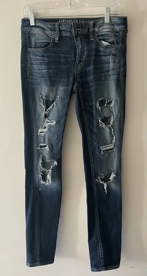 American‎ Eagle Distressed Dark Wash Jeggings thumbnail 1