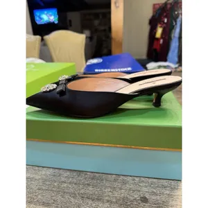 Kate Spade Darlene Black‎ Satin Kitten Heel Mule Pointed Toe Size 7 thumbnail 4