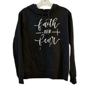 Faith Over Fear Black Unisex Hoodie‎ Large Inspirational Christian Pullover thumbnail 3