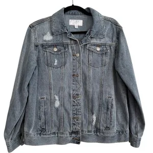 Time and Tru Womens Size Small 4‎ 6 Light Wash Distressed Blue Denim Jean Jacket thumbnail 1