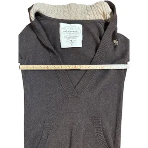 Rare Vintage Abercrombie & Fitch Brown V-Neck Hoodie Sweater Angora‎ Blend XL thumbnail 10